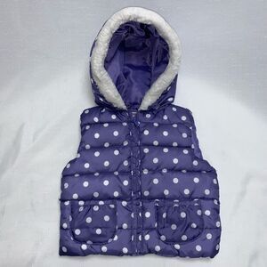 Gymboree Hooded Puffer Vest Girl 2T-3T Polka Dot Faux Fur Hoodie Spring Coat
